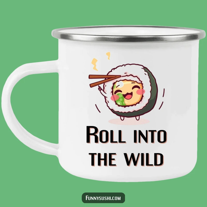Funny Maki Roll Camping Mug: Adventure-Ready Sushi Character Drinkware