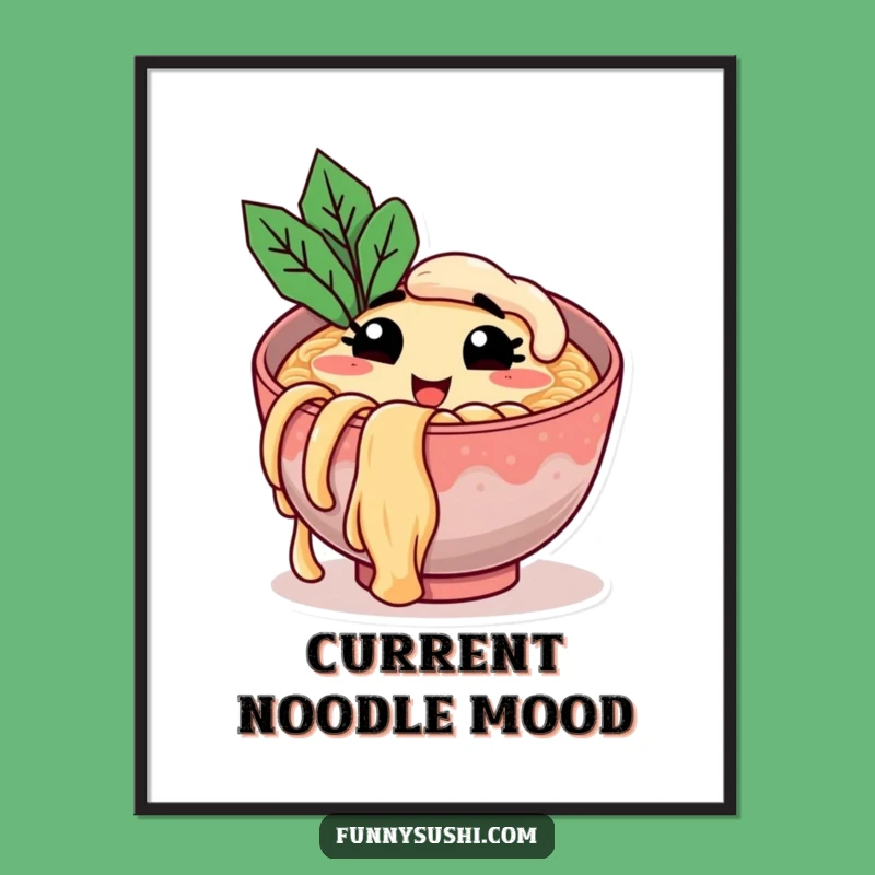 Funny Ramen Bowl Digital Art, Whimsical Noodle Print Gift for Instant Joy