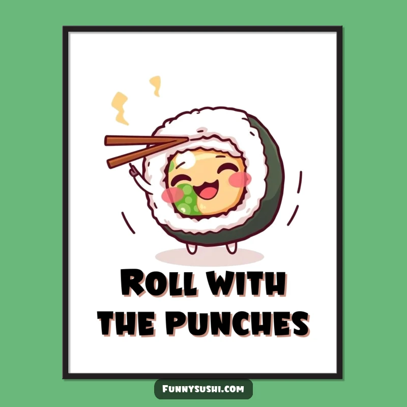 Funny Maki Roll Digital Art: Playful Sushi Character Printable Decor