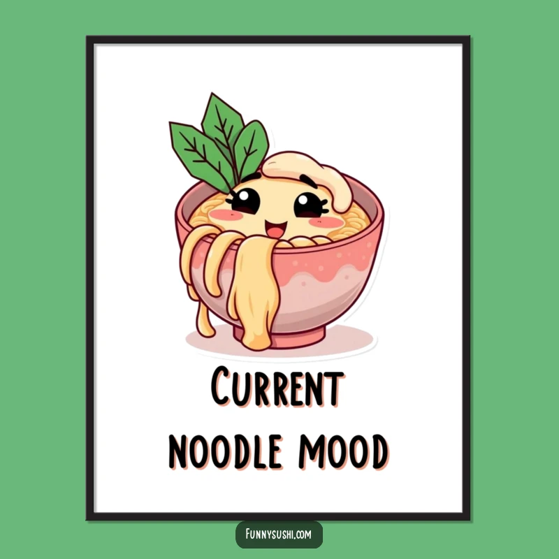 Funny Ramen Bowl Art Print, Whimsical Noodle Poster Gift for Kitchen Decor
