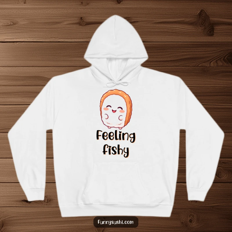 Funny tuna nigiri character with a playful smirk, printed on a soft and warm hoodie.