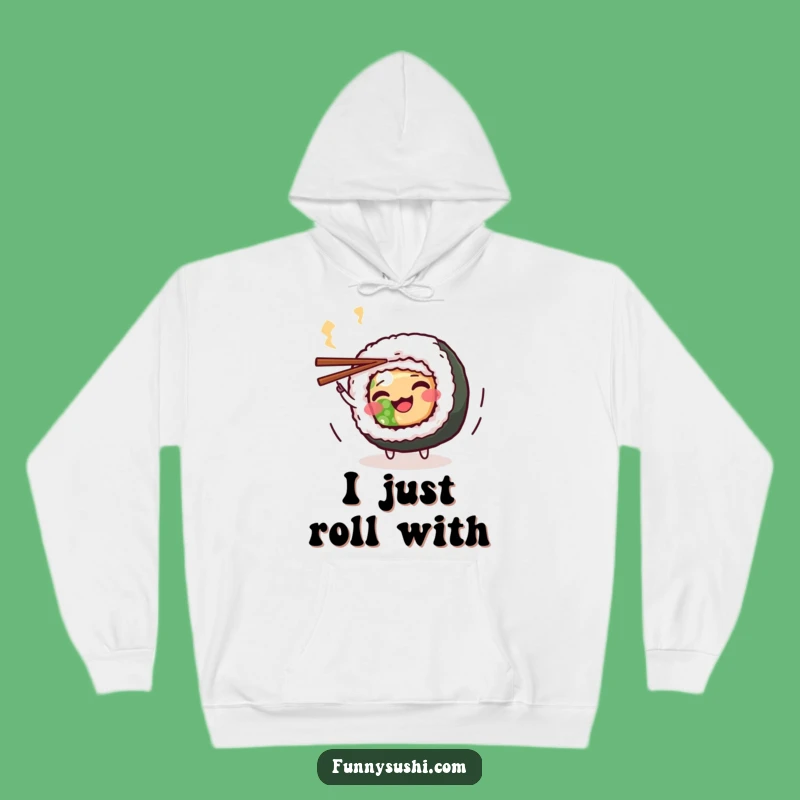 Funny Maki Roll Hoodie: Cozy Sushi Character Spinning Chopsticks Comfort