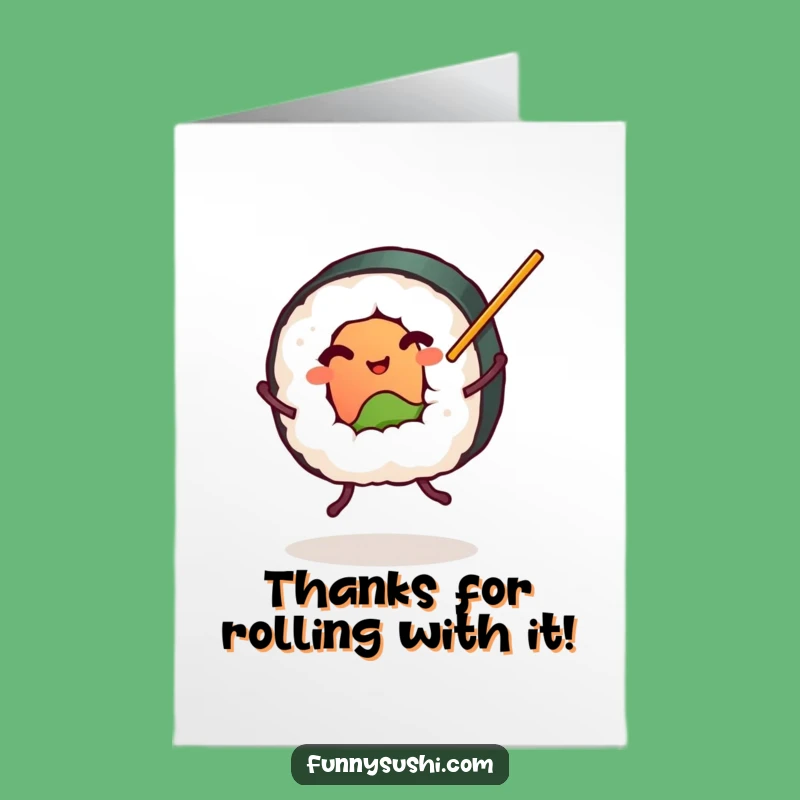 Free Printable Thank You Card: Funny Sushi Roll Dancer, Downloadable Gift Idea