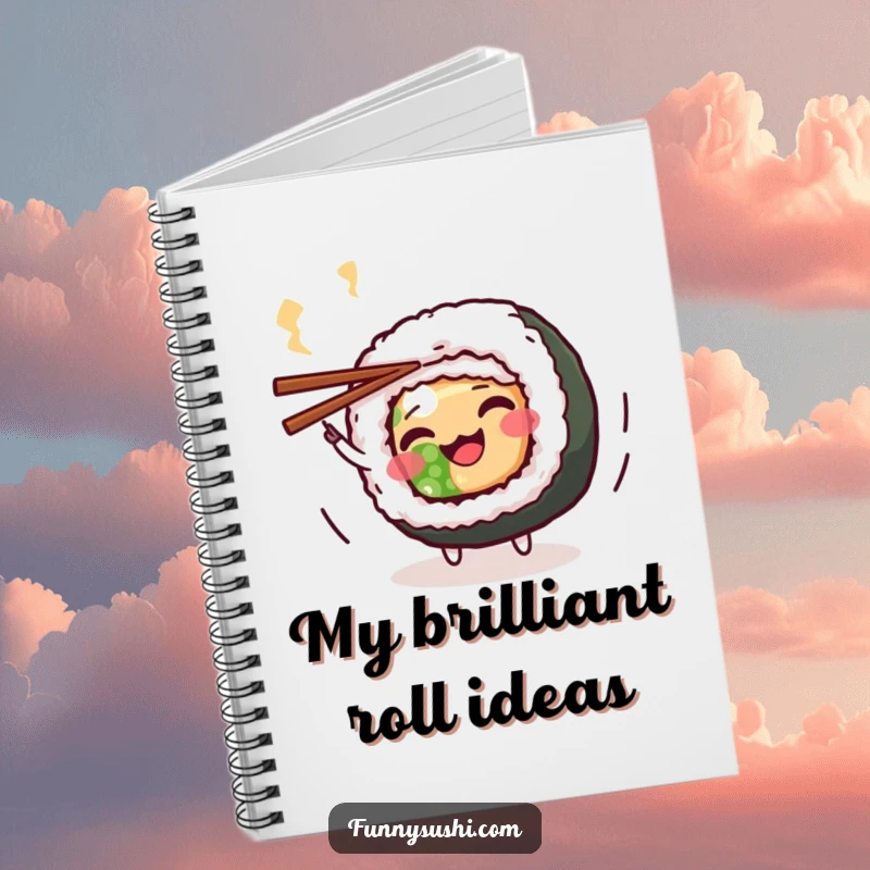Funny Maki Roll Notebook: A cheerful maki roll character spins chopsticks, inspiring funny thoughts and notes.
